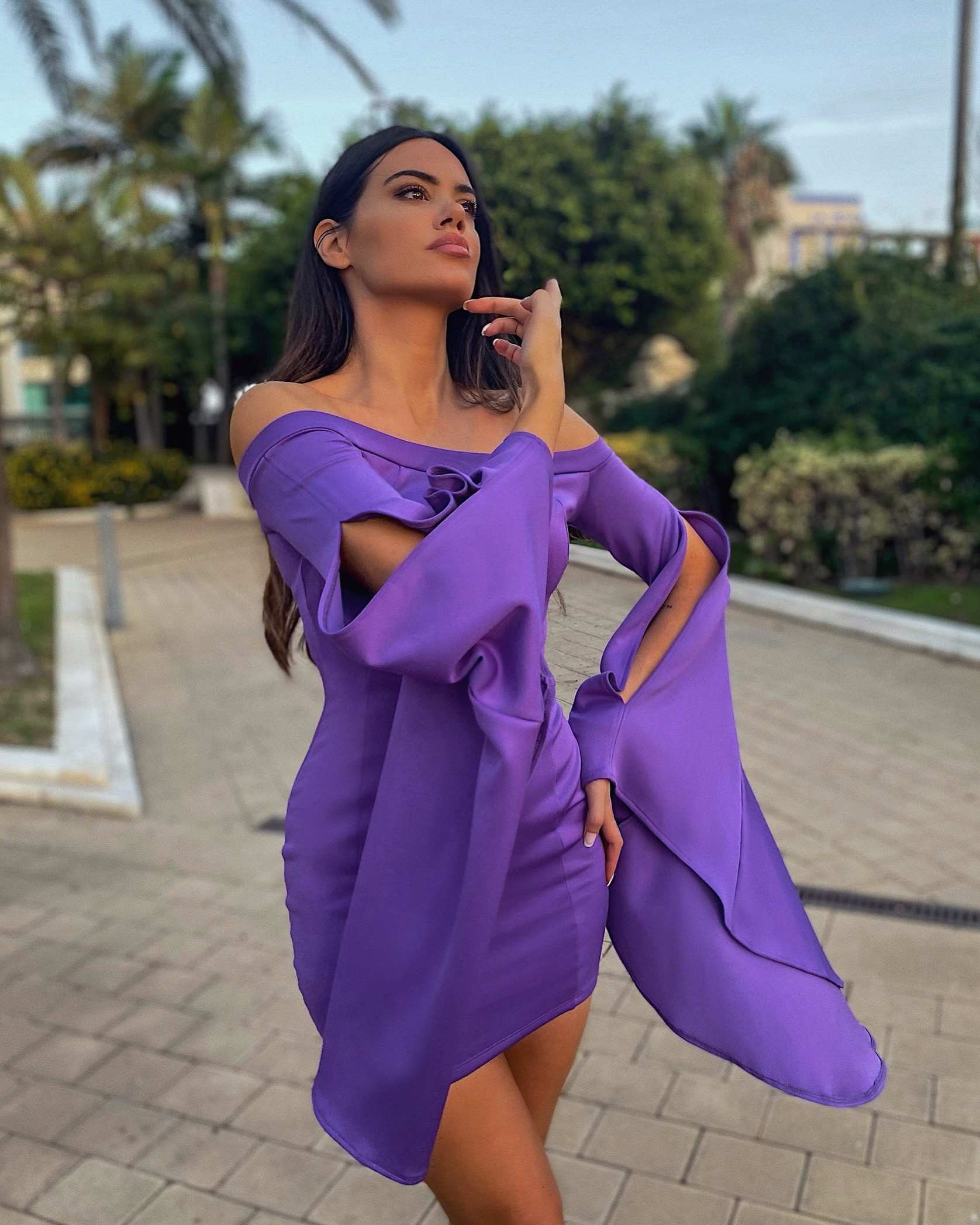 Mini dress in purple color