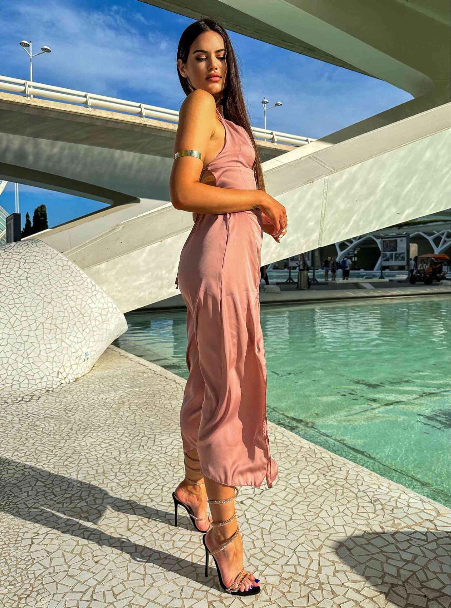 Silk maxi dress in careys pink color